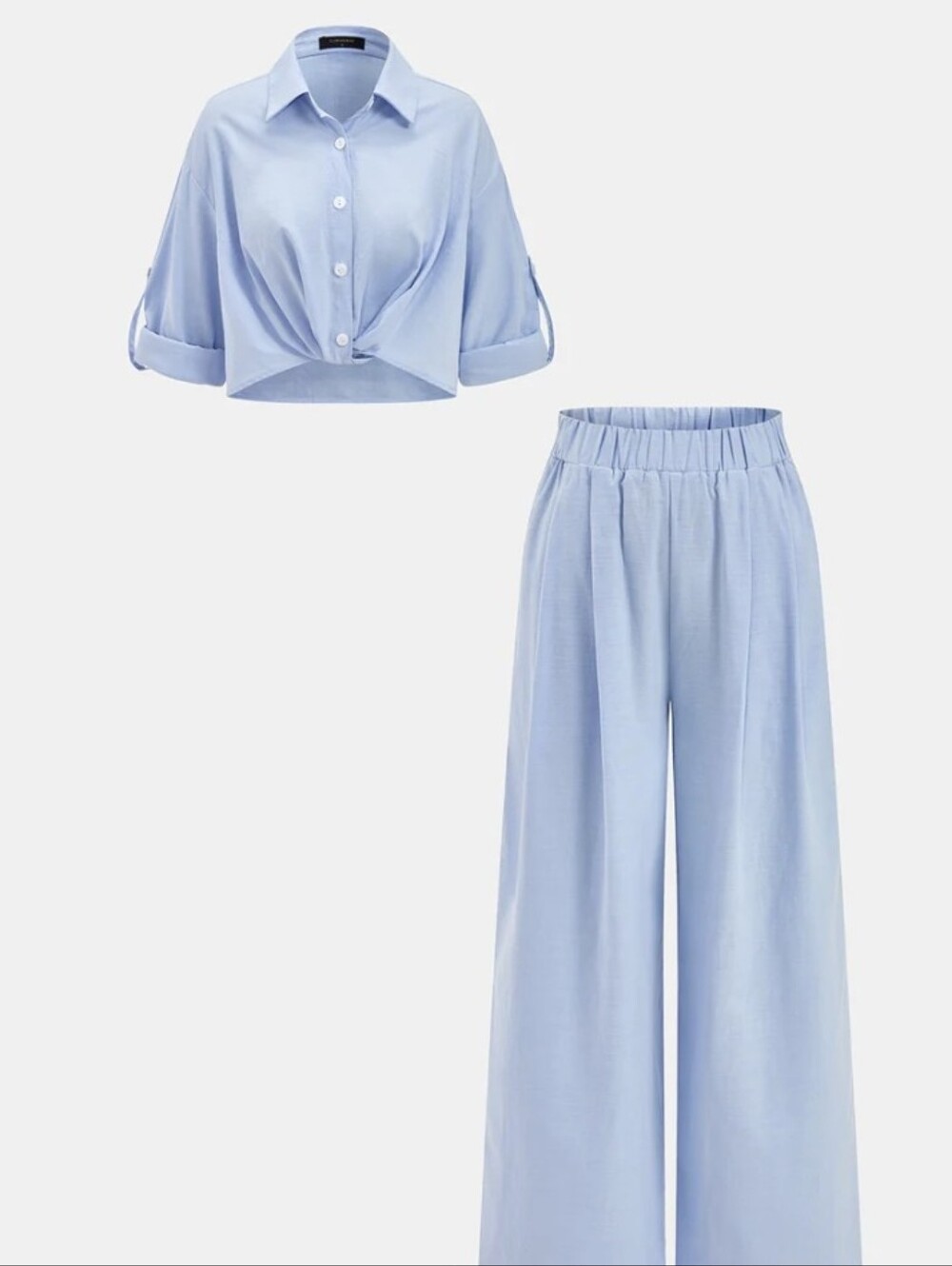 Commense Pants + Shirt 2-PC Set Linen Cotton Baby Blue XS NWT